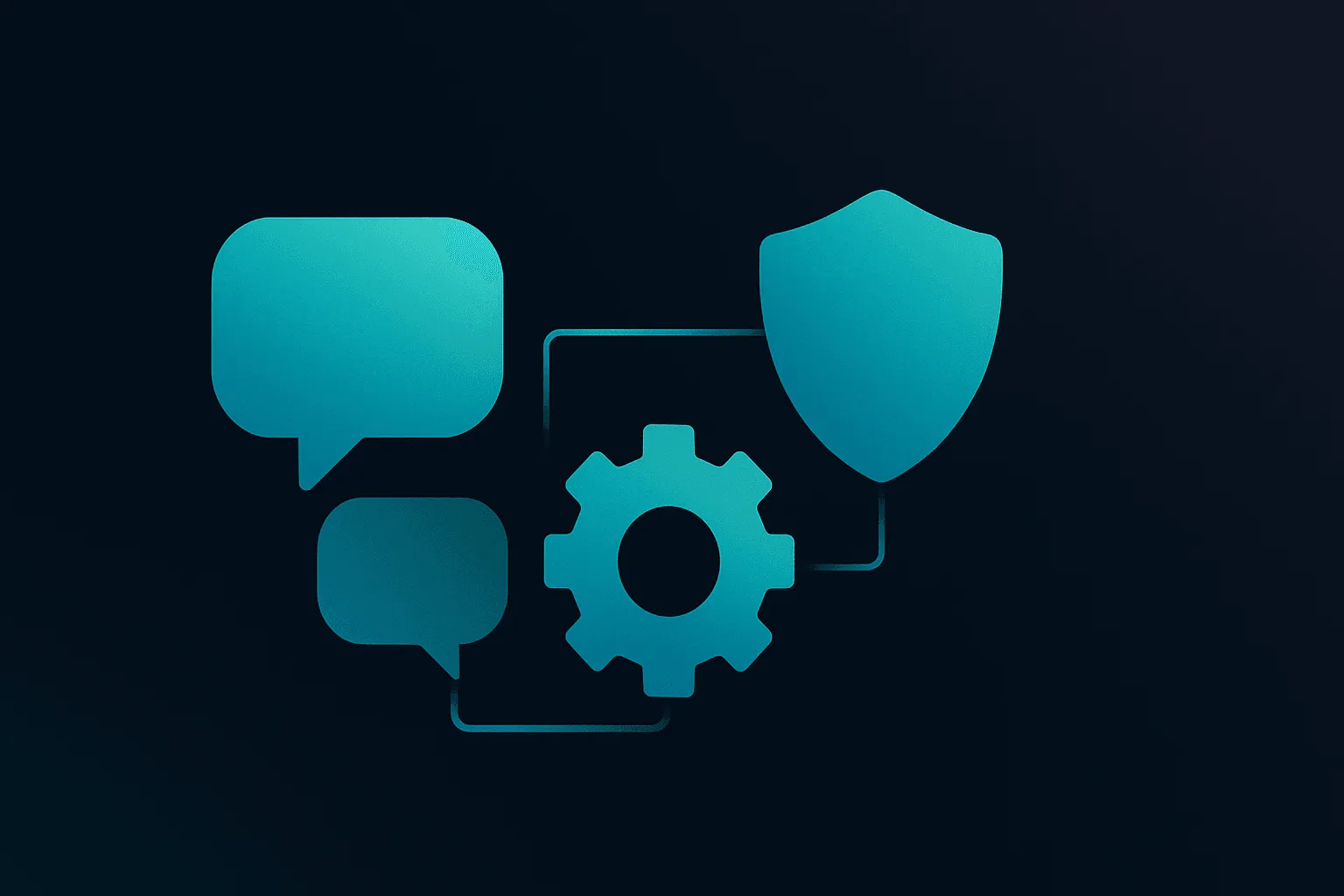 Chat bubbles linked to a gear and a shield (bot + moderation)