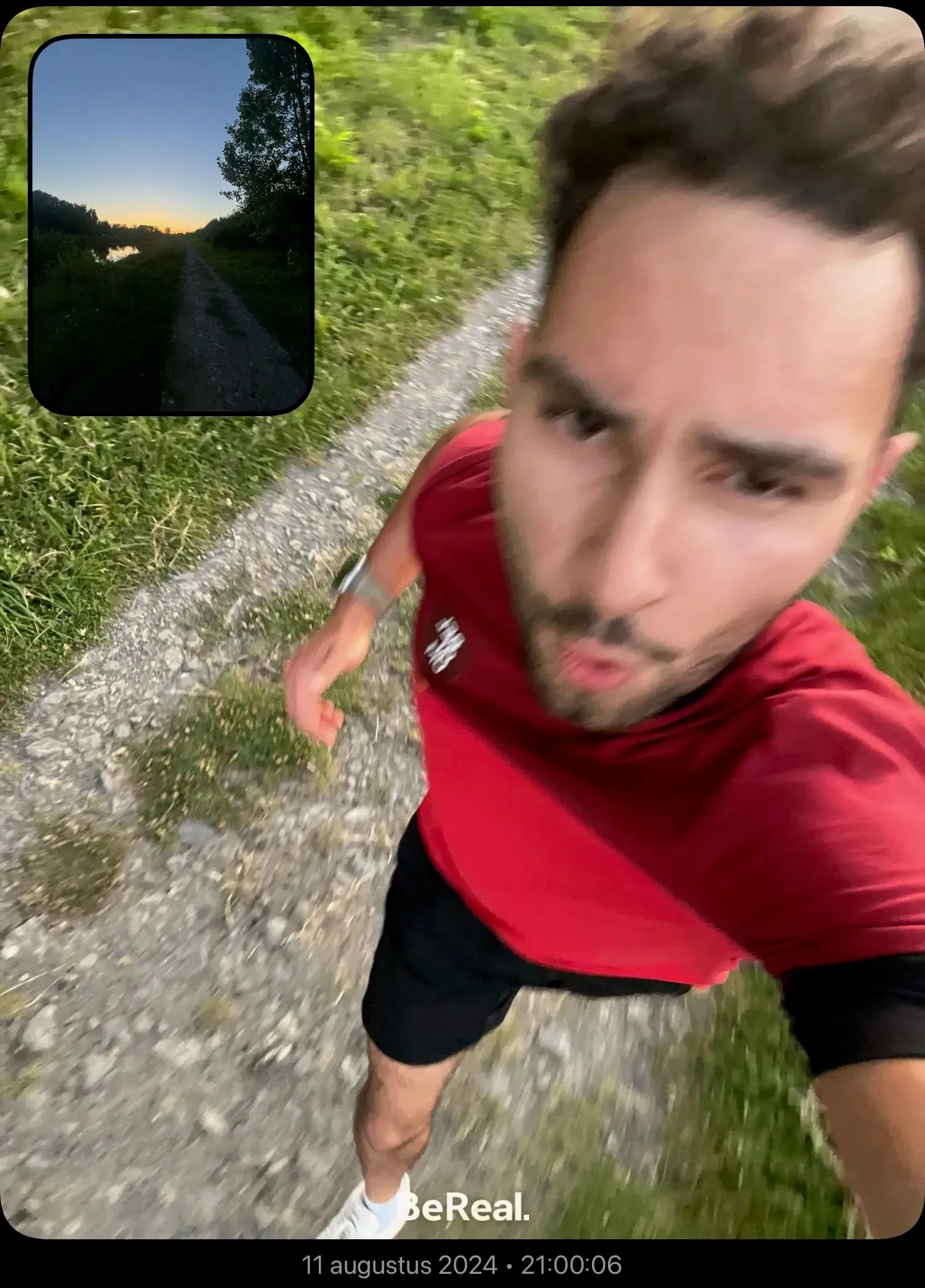 Evening run on a gravel path